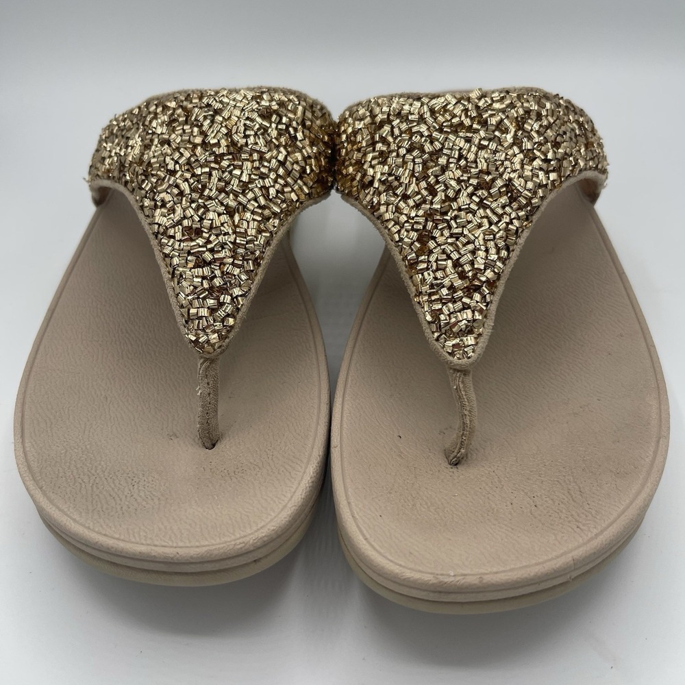 FitFlop‎ Lulu Shimmerlux Wedge Sandal Toe-Post Sandal-Gold-Size US 8